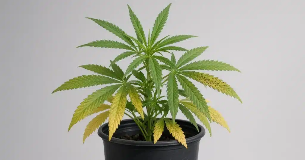 Cannabis plant showing common growing problems