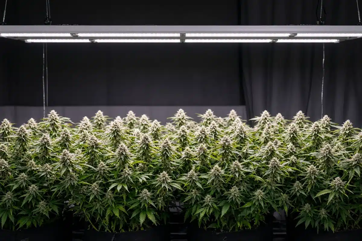 Even sea of green canopy at the same height under a grow light