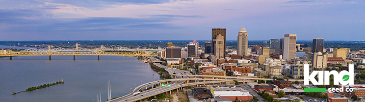 Bridge and City Center in Indiana & Kind Seed Co Logo