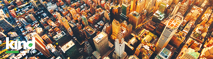 Arial view of New York downtown showing 50 city blocks just the tops