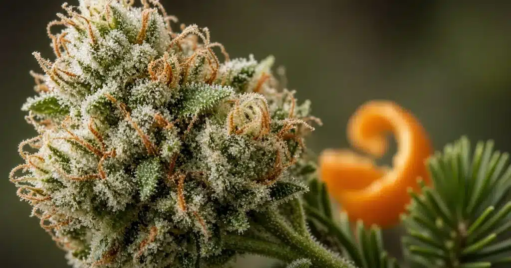 Ripe cannabis flowers with citrus and pine aroma cues