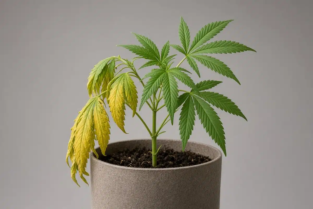 Cannabis plant wilting on one side from verticillium wilt