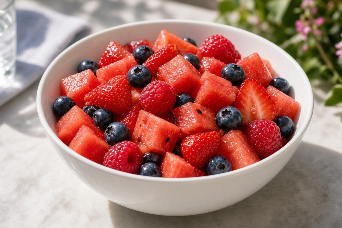 Watermelon and berries snack bowl