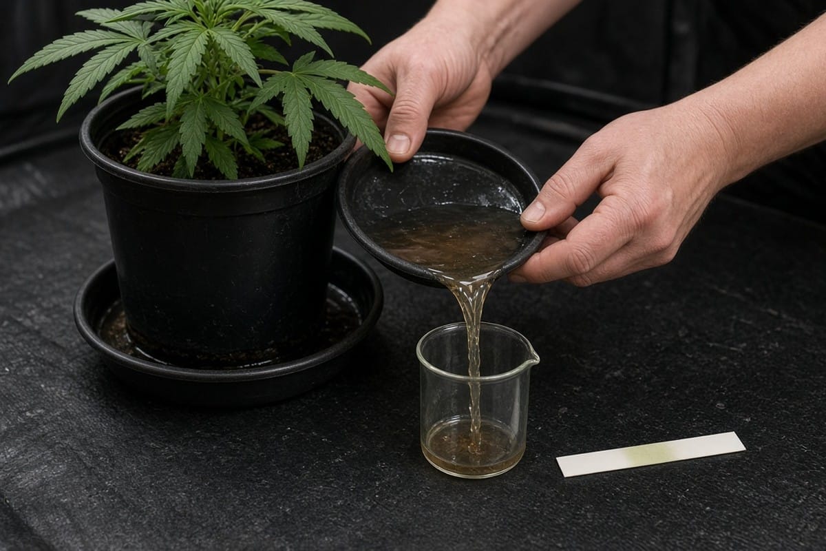 Grower checking runoff pH before mixing any supplement