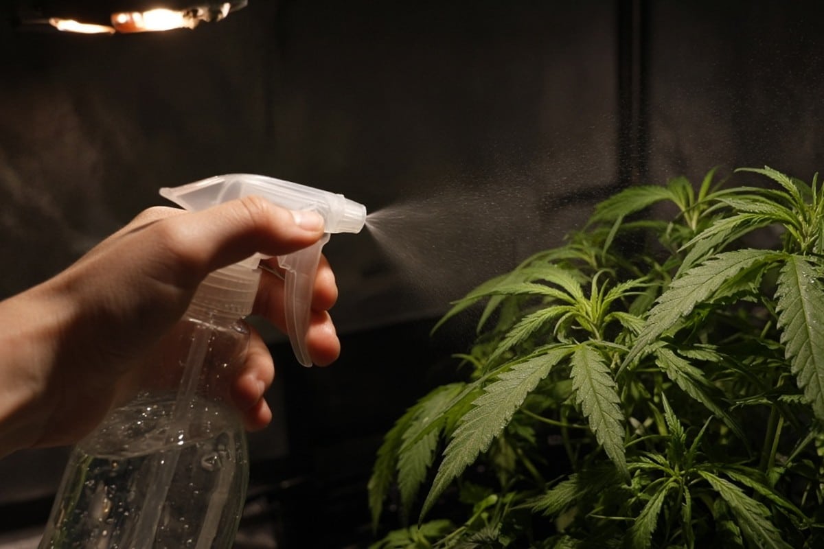 Spray bottle foliar feed just before lights out