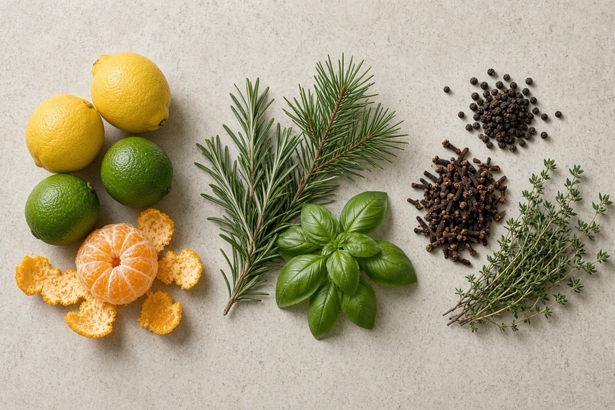 Herbs and citrus grouped by aroma