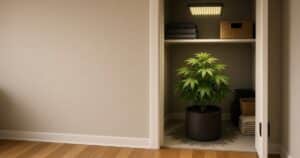 Small closet micro-grow with compact plants under LED