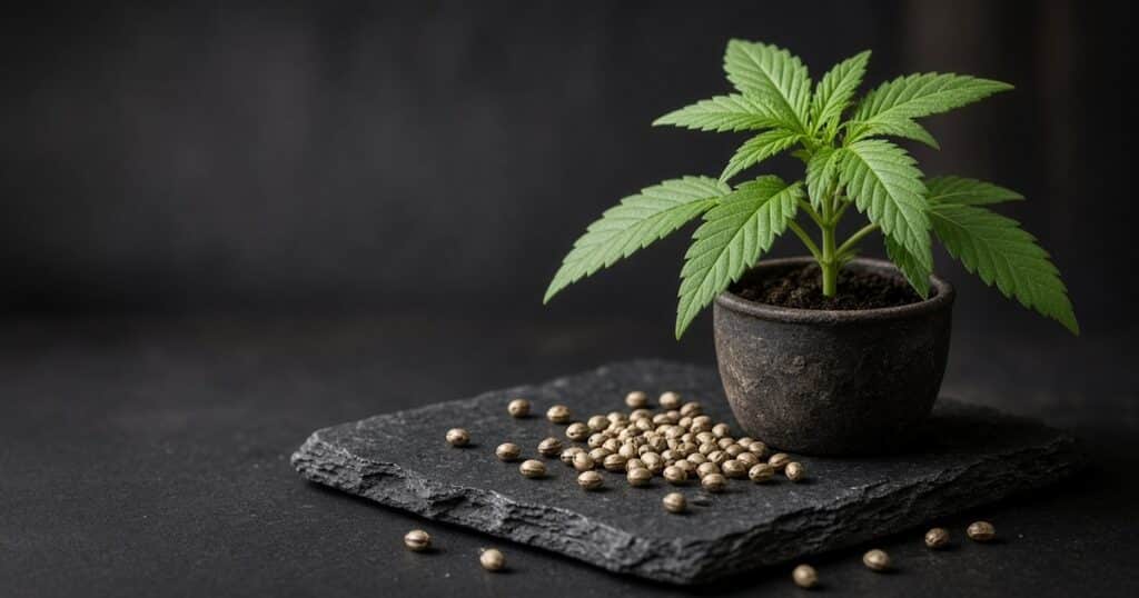 Premium cannabis seeds with healthy plant