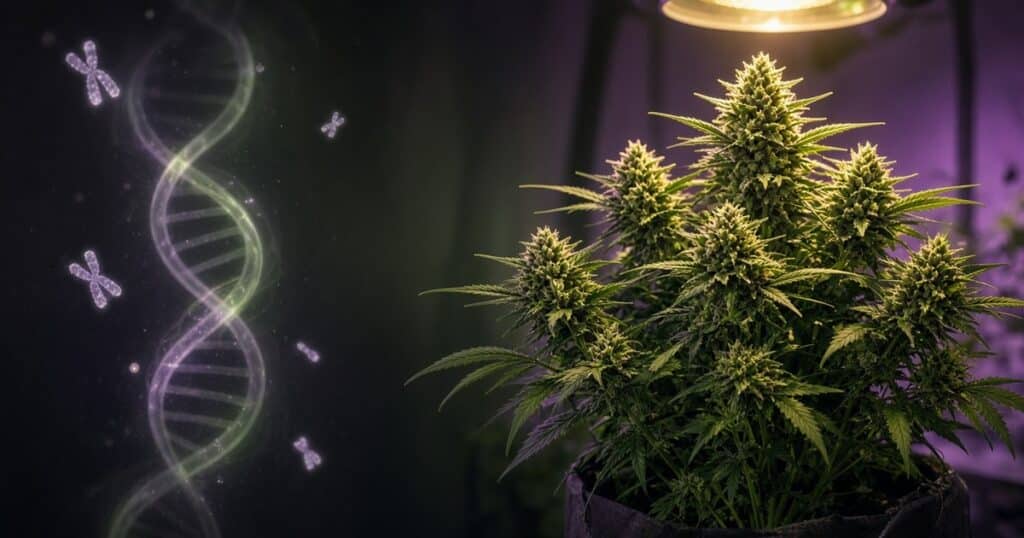 Healthy cannabis plant with genetics abstract vibe
