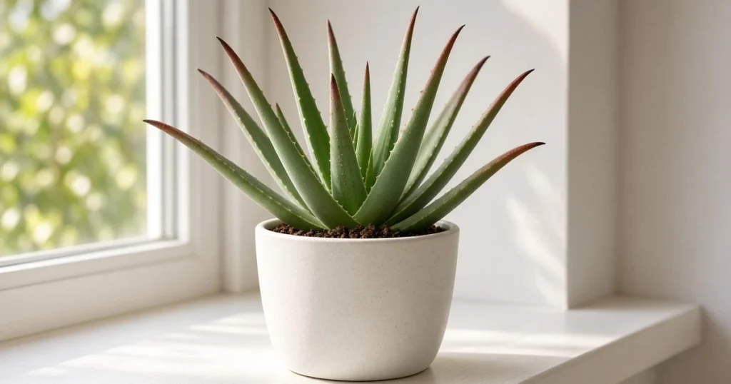 Aloe vera with reddish brown leaf tips