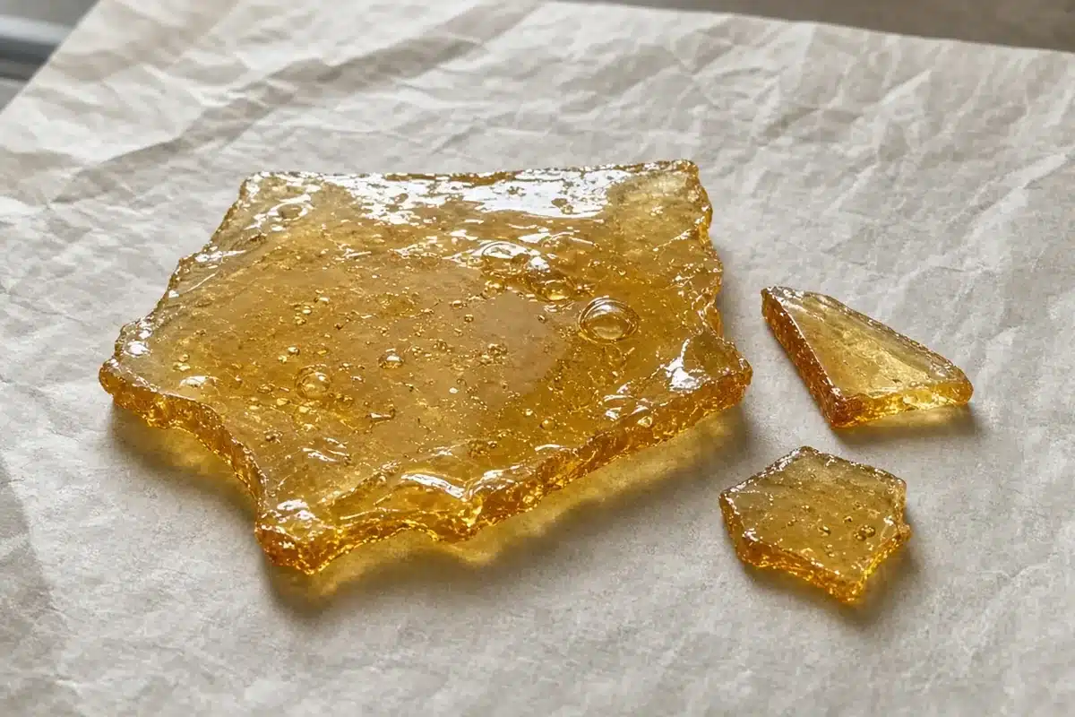 Amber shatter slab on parchment paper