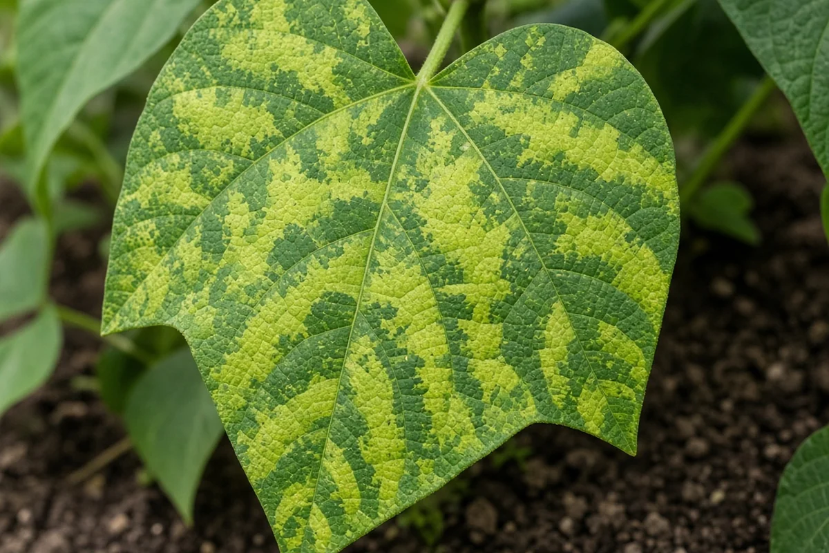 Bean leaf with mottled yellow and green