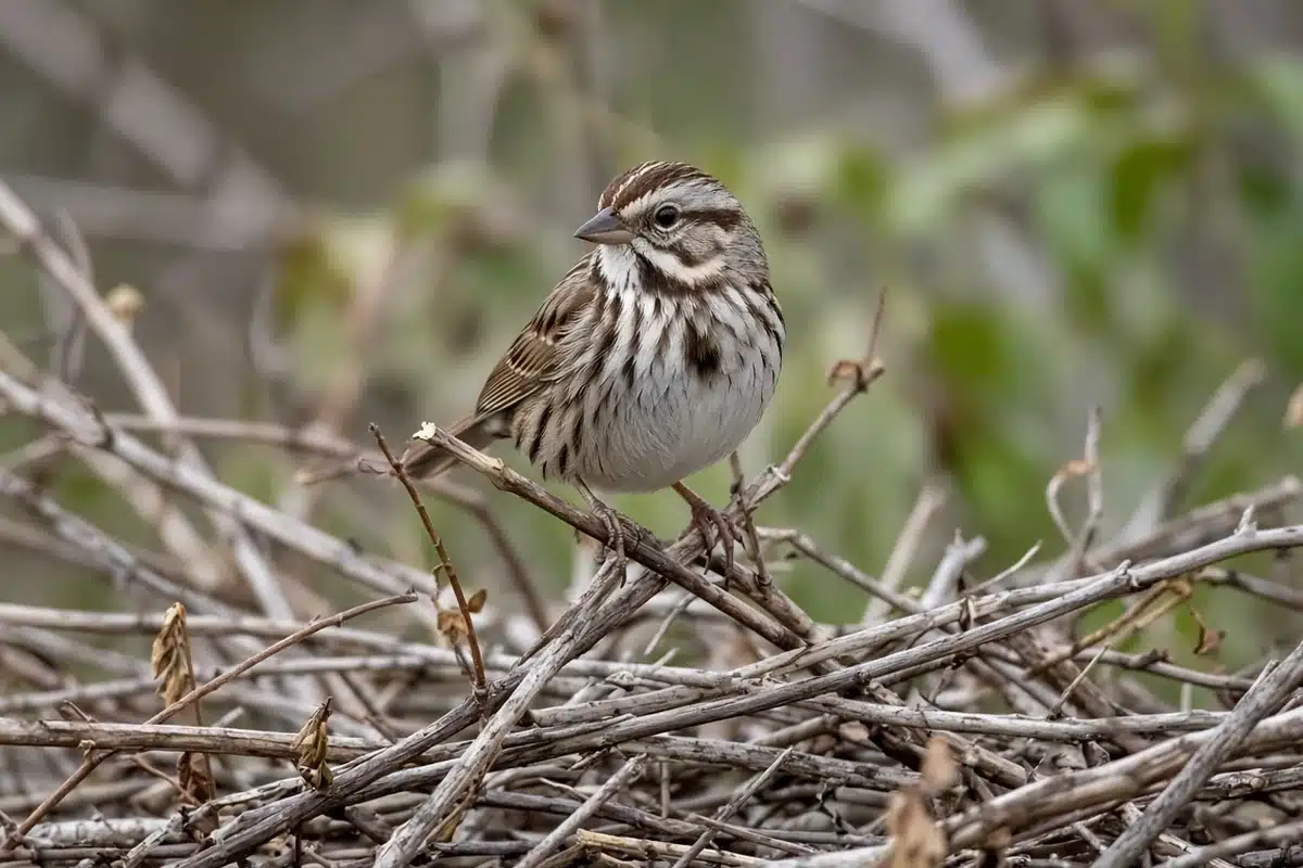 Bird perched on top of a brush pile