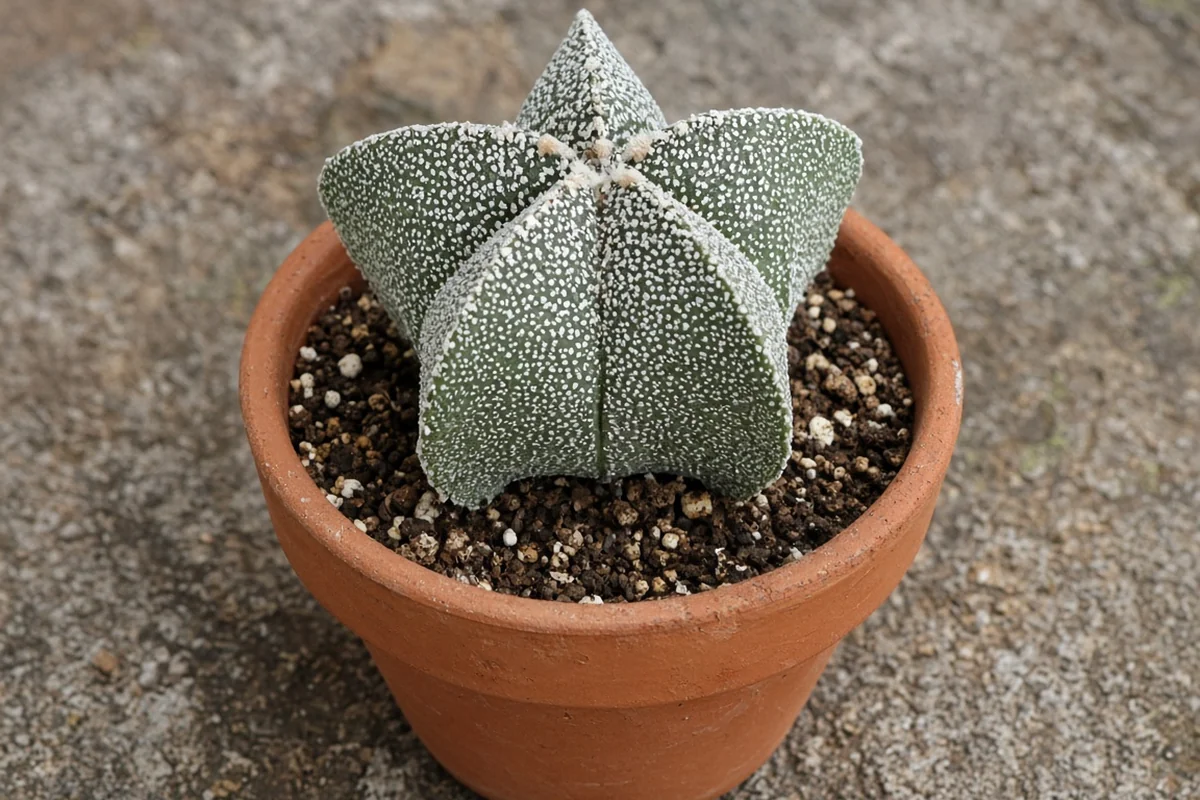 Bishop's cap cactus with five ribs in a clay pot