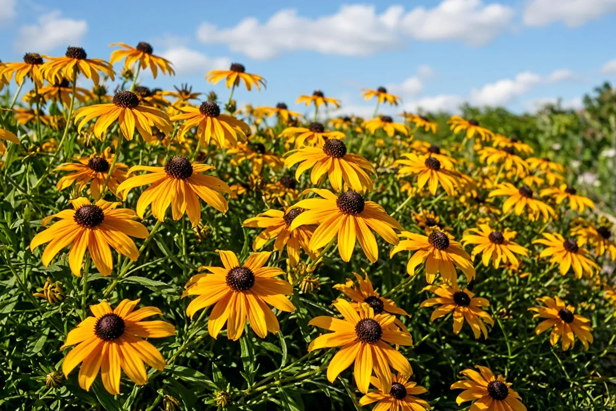 Black eyed Susan flowers in a sunny bed