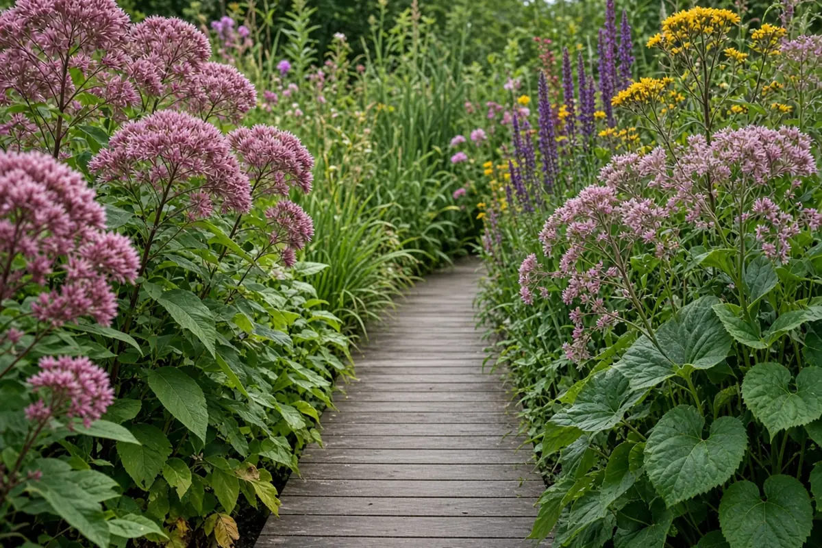 Boardwalk through tall moisture loving perennials