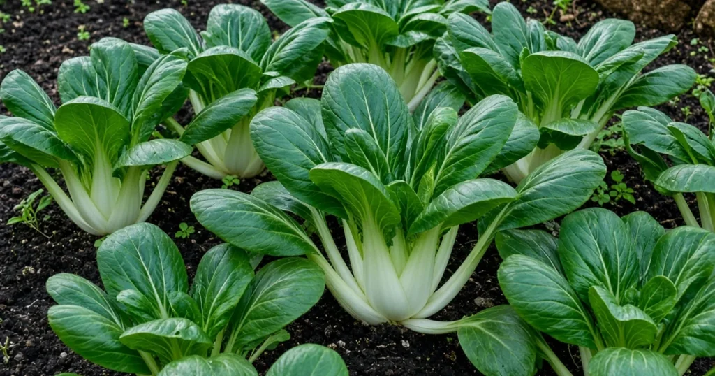 Bok choy plants with white stalks