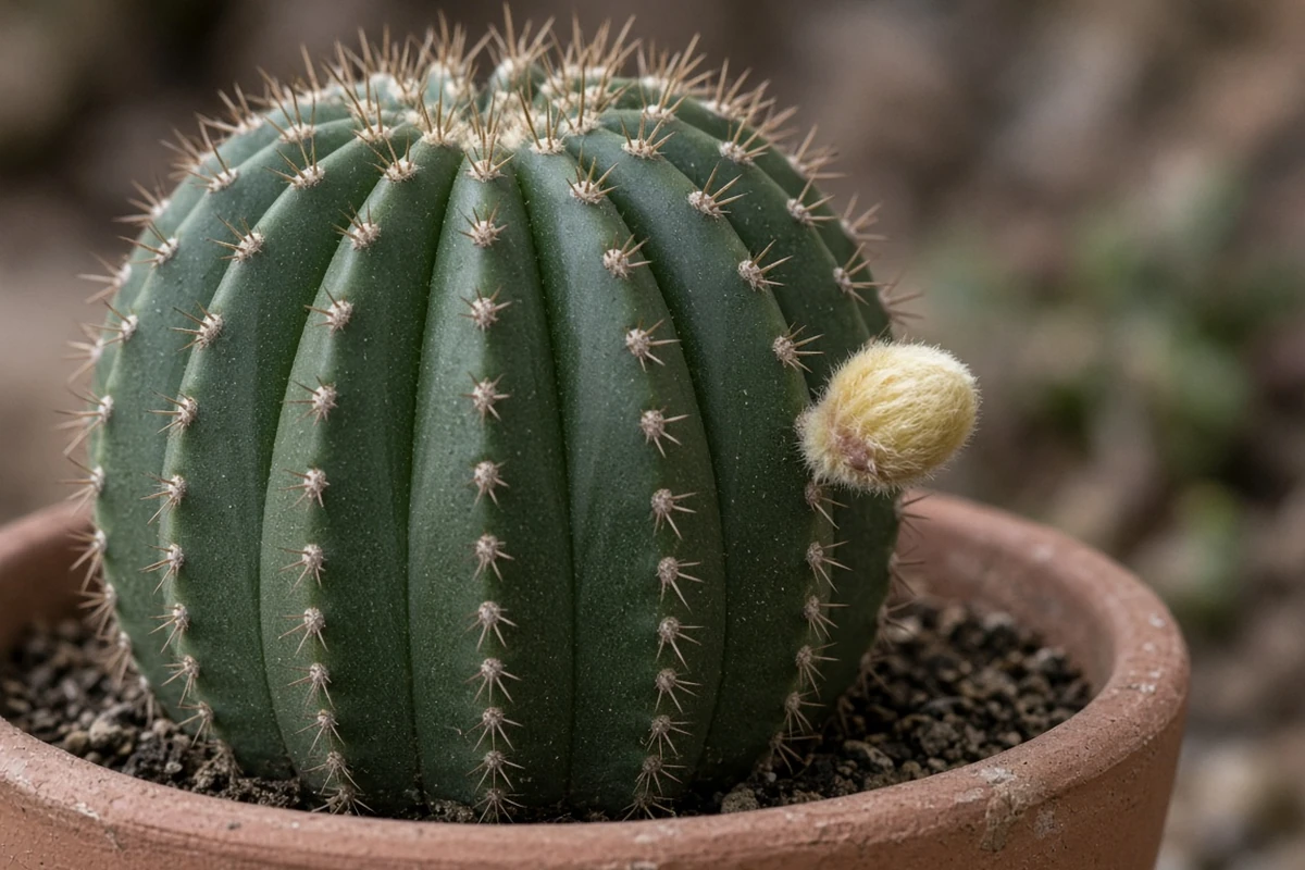 Bud forming on the side of a round cactus