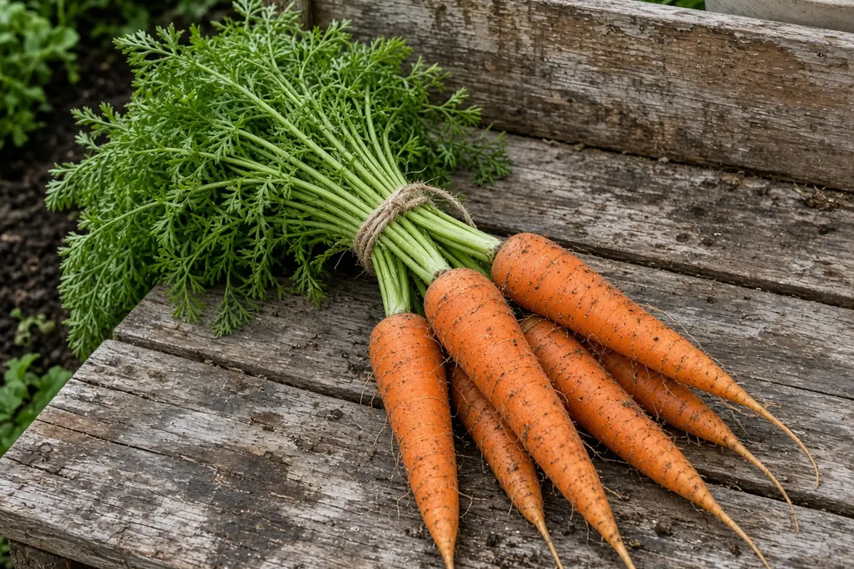 Bundle of harvested carrots