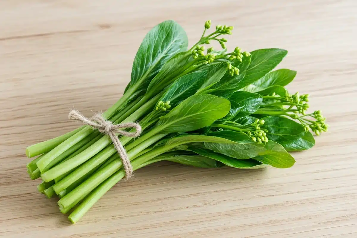 Bundle of harvested yu choy shoots