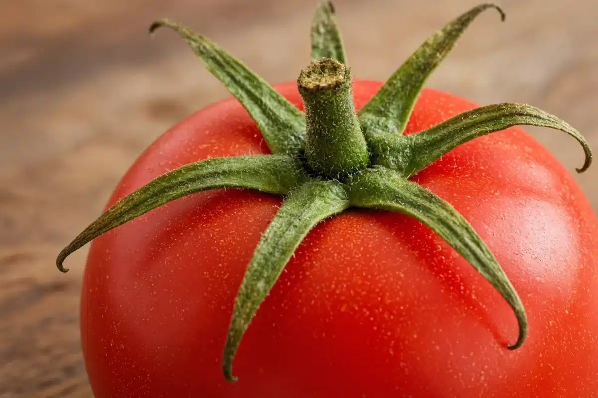 Calyx at the top of a ripe tomato