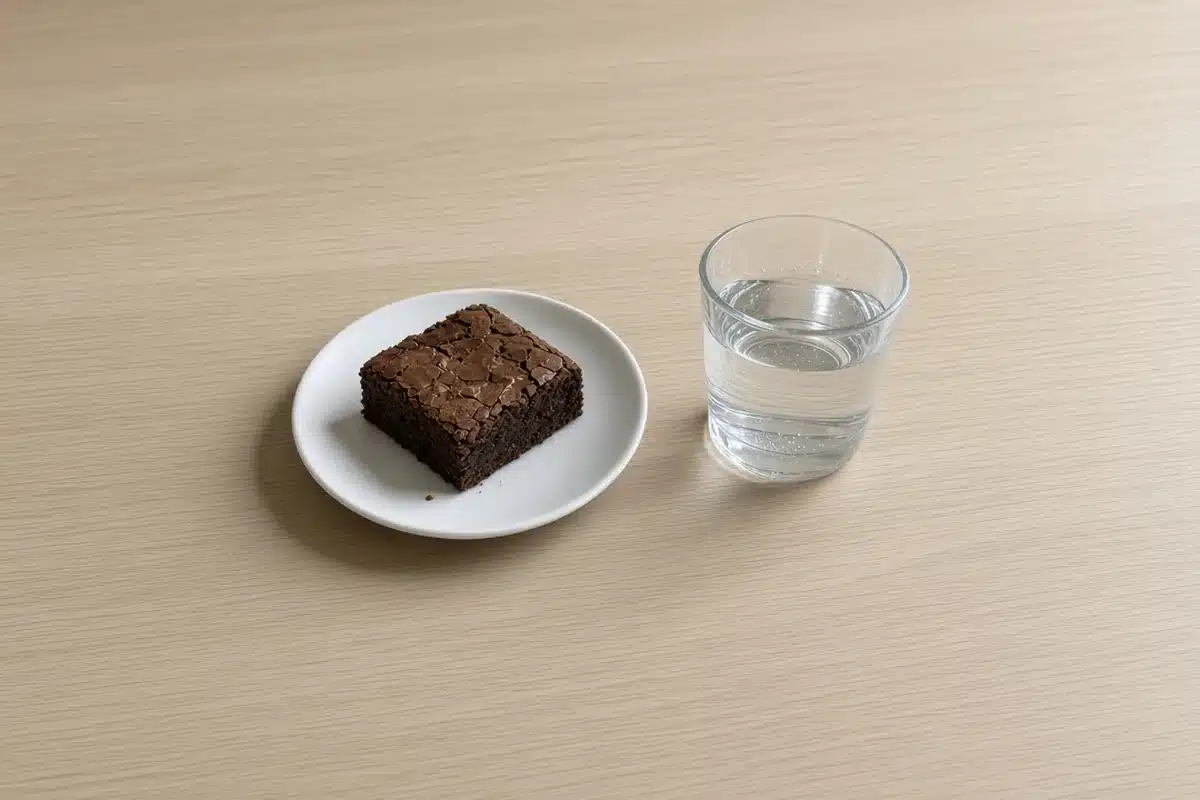 Cannabis edible beside a glass of water