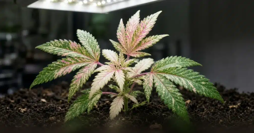 Cannabis plant with a variegated leaf mutation in green and cream