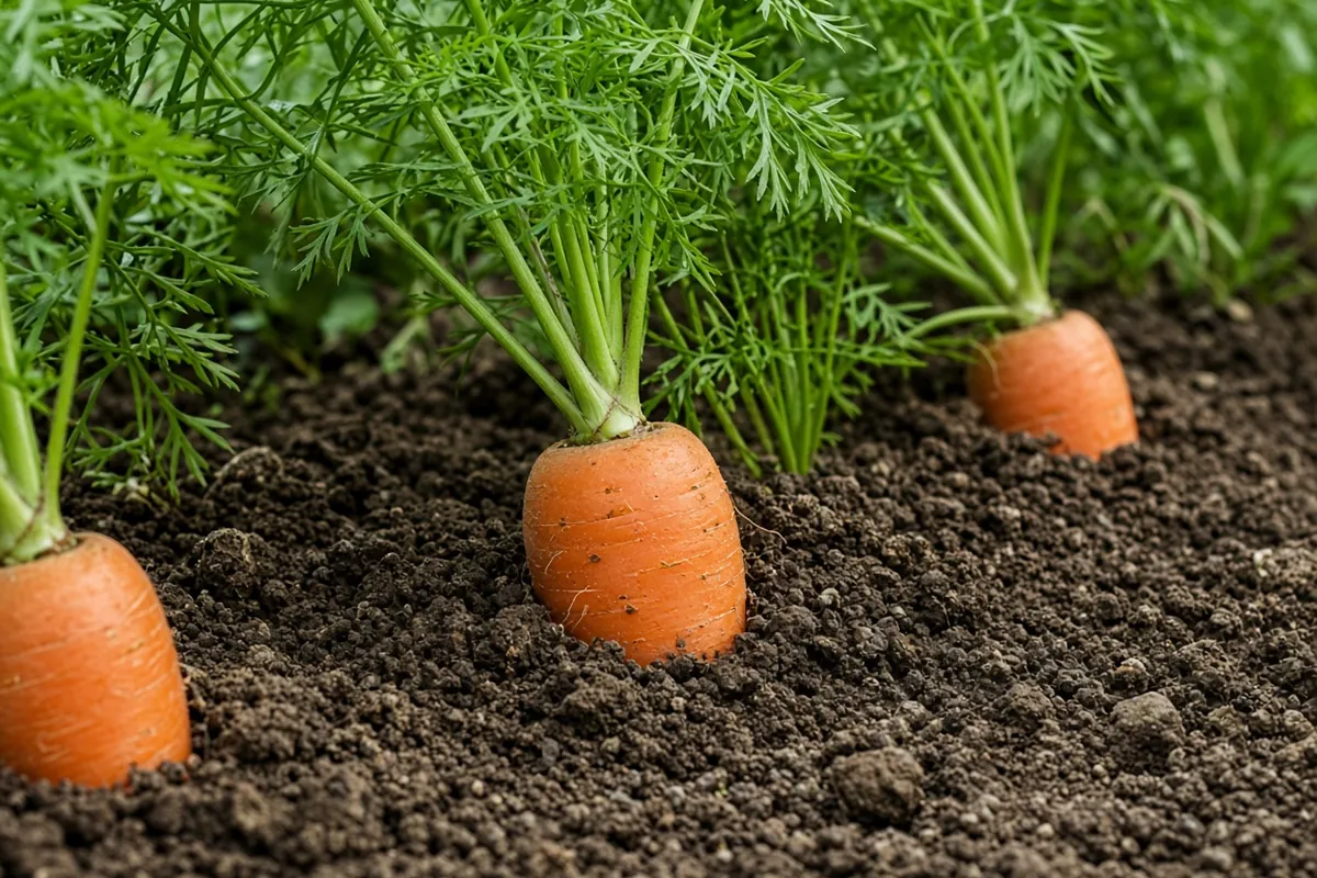 Carrot shoulders showing above soil