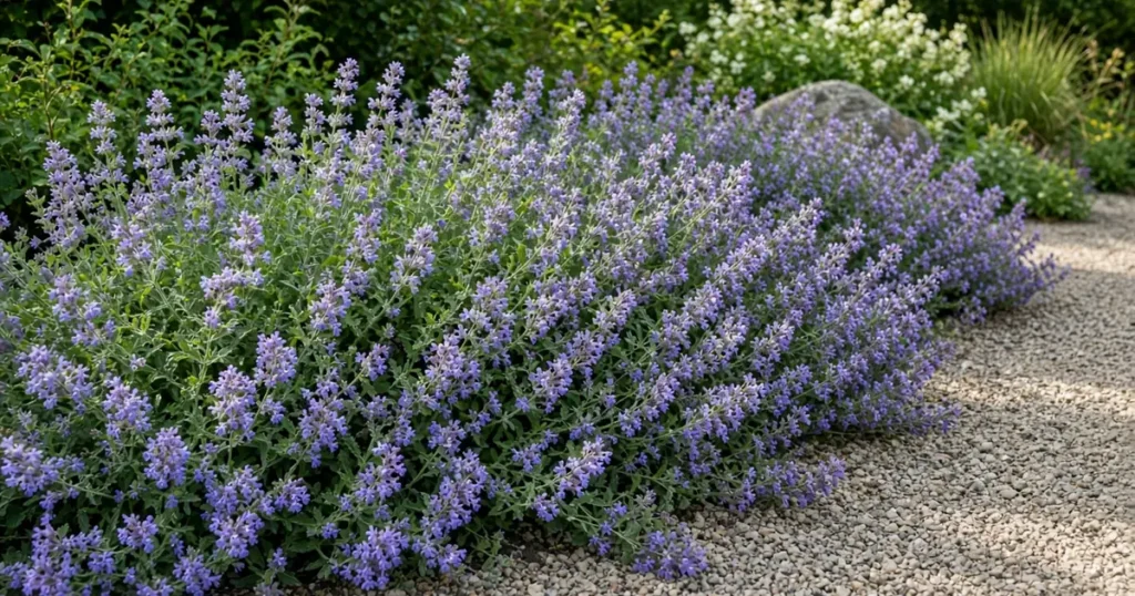Catmint with lavender flowers along a path