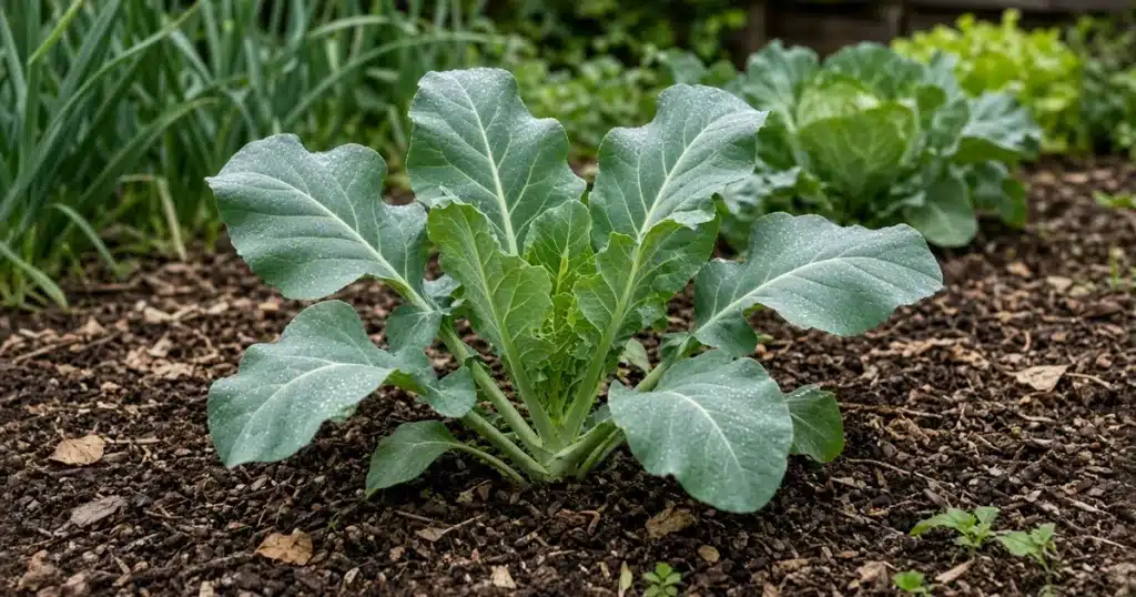 Young cauliflower plant without a head yet