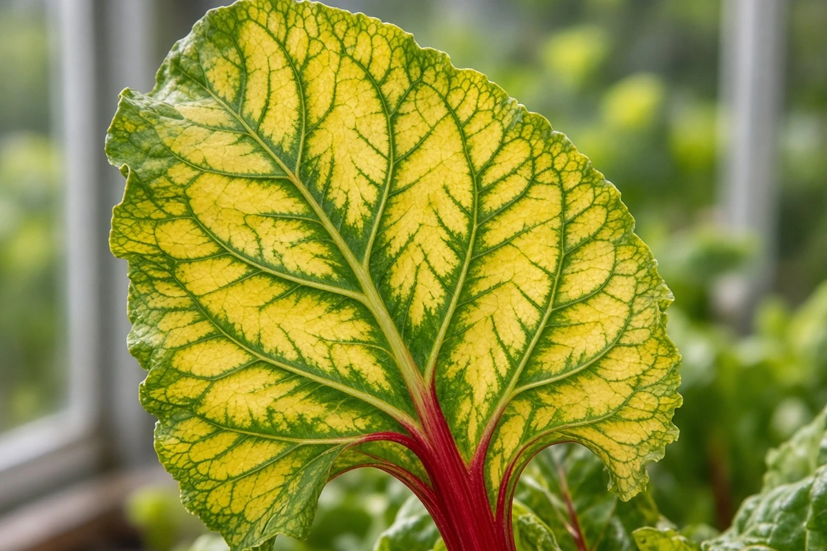 Chard leaf with yellow between veins