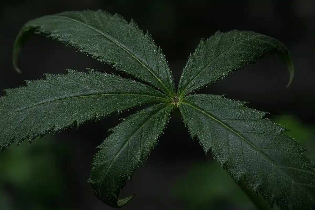 Clawed dark green cannabis leaf