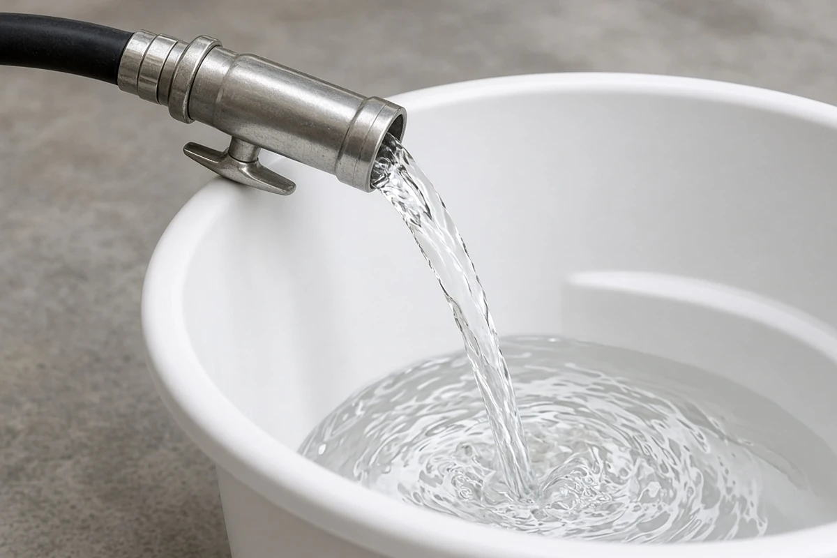 Clean reservoir being refilled with fresh solution