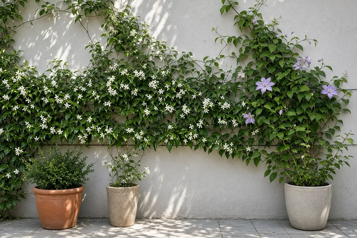 Climbing plants on a courtyard wall