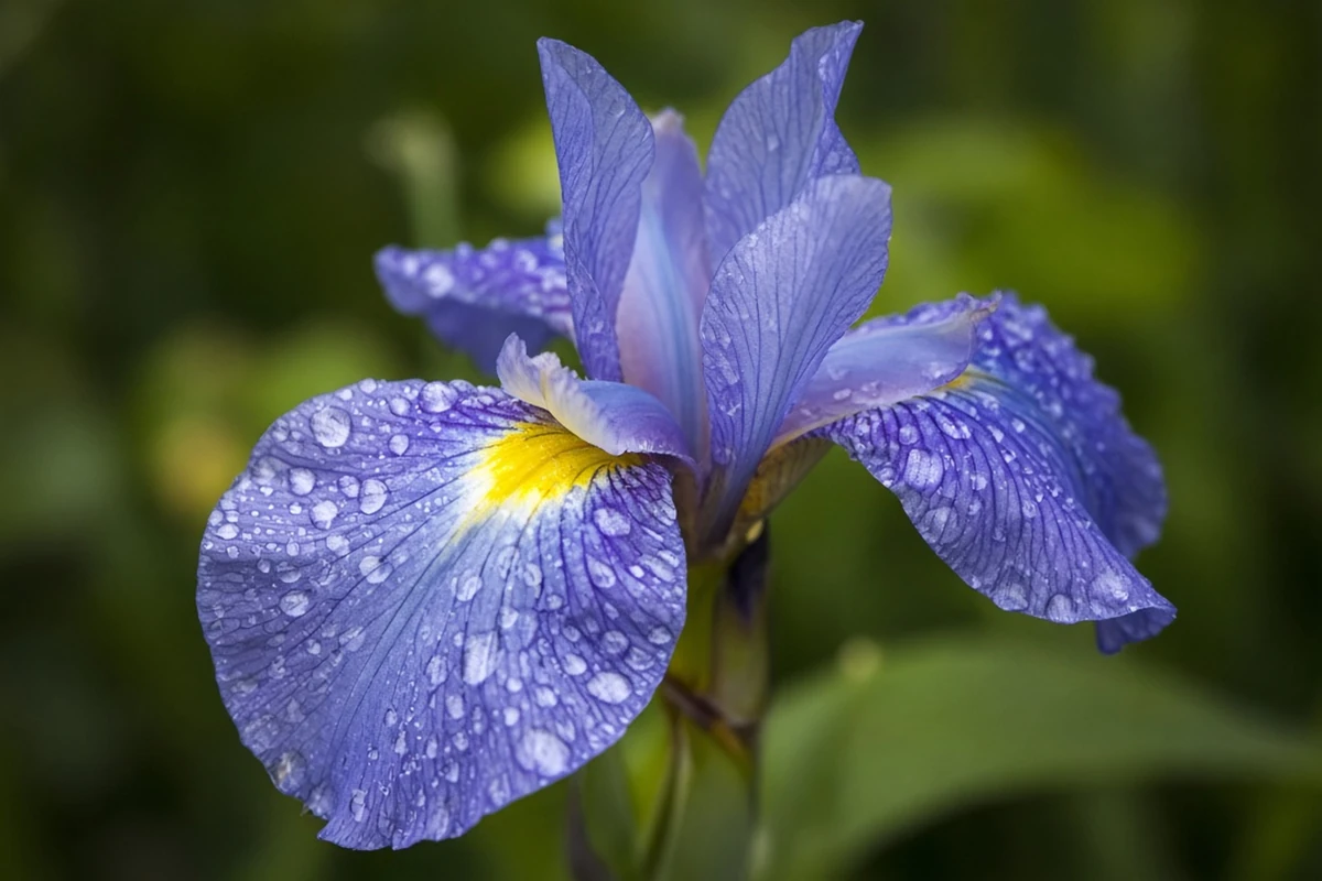 Close view of a blue water iris flower
