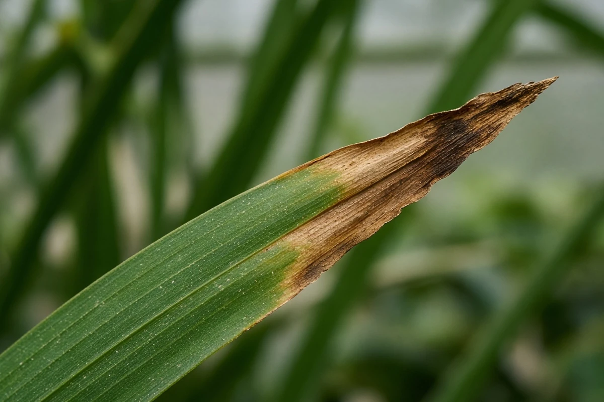 Close view of a brown palm leaflet tip