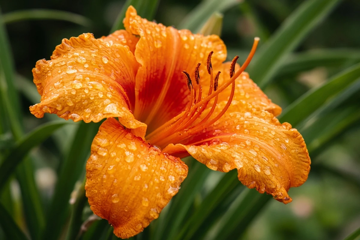 Close view of a fresh daylily bloom