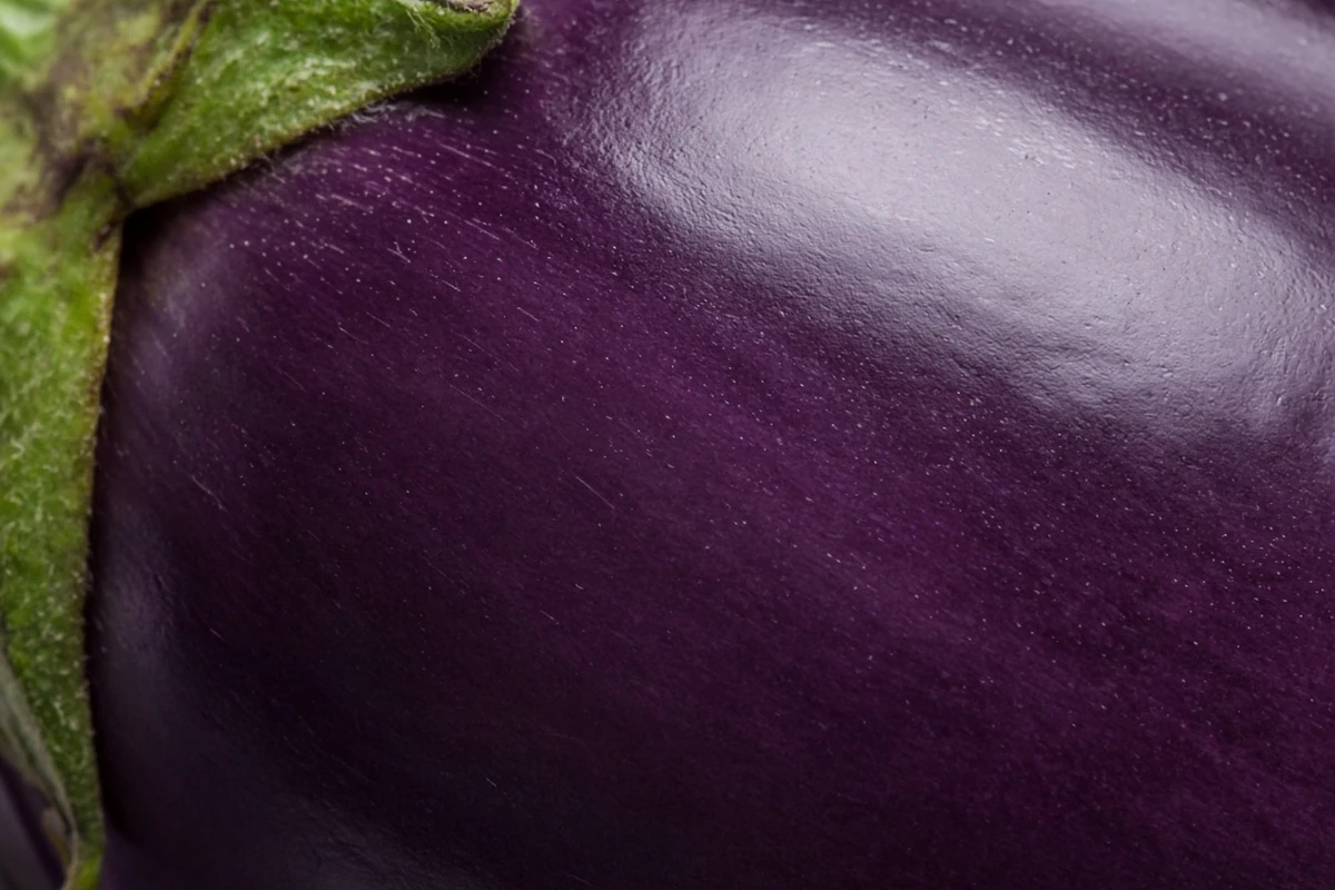 Close view of a glossy eggplant skin