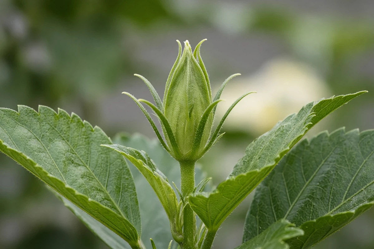 Close view of a hibiscus bud forming