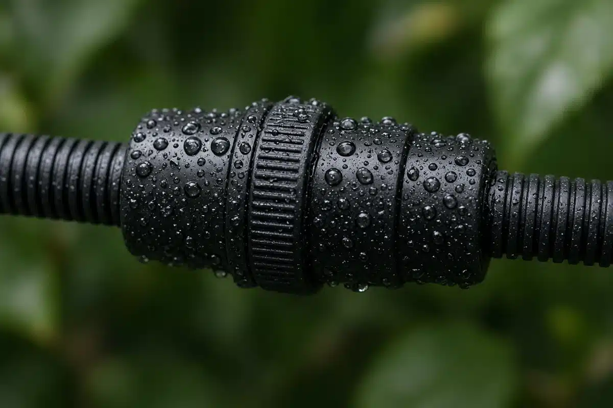 Close view of a sealed light connector