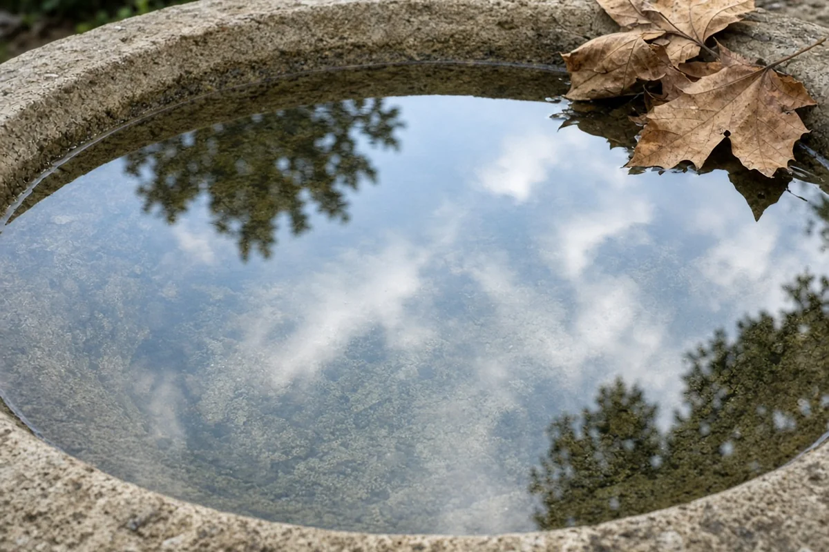 Close view of a shallow basin with clear water