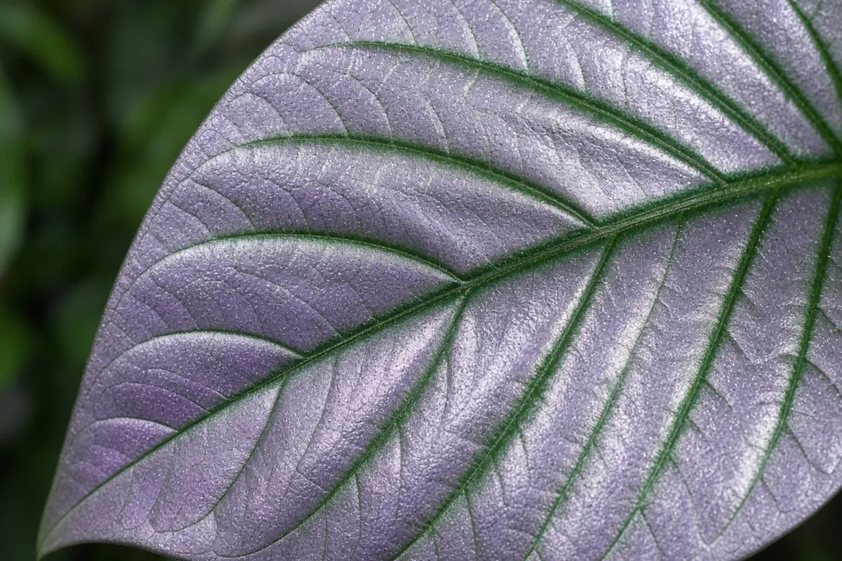 Close view of a silvery purple leaf