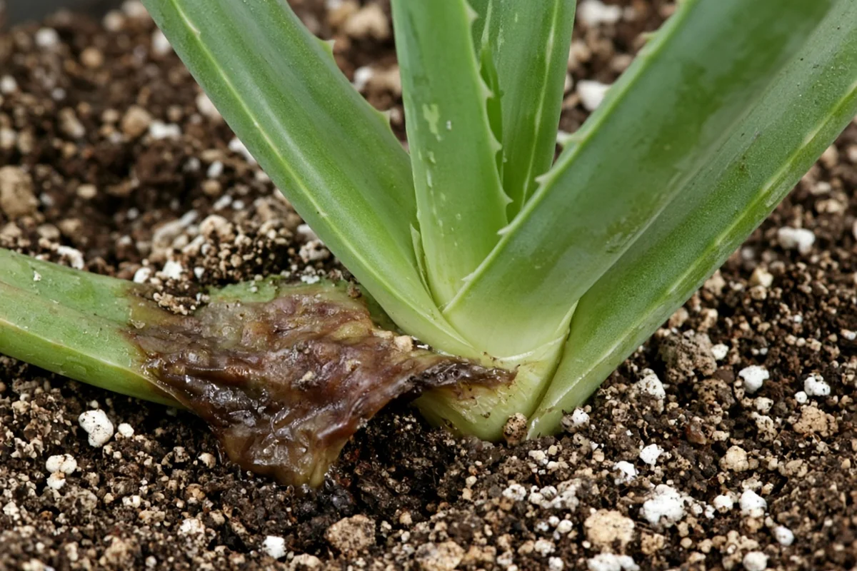 Close view of a soft brown aloe leaf base