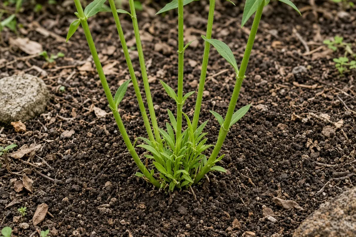 Close view of a thinned phlox clump