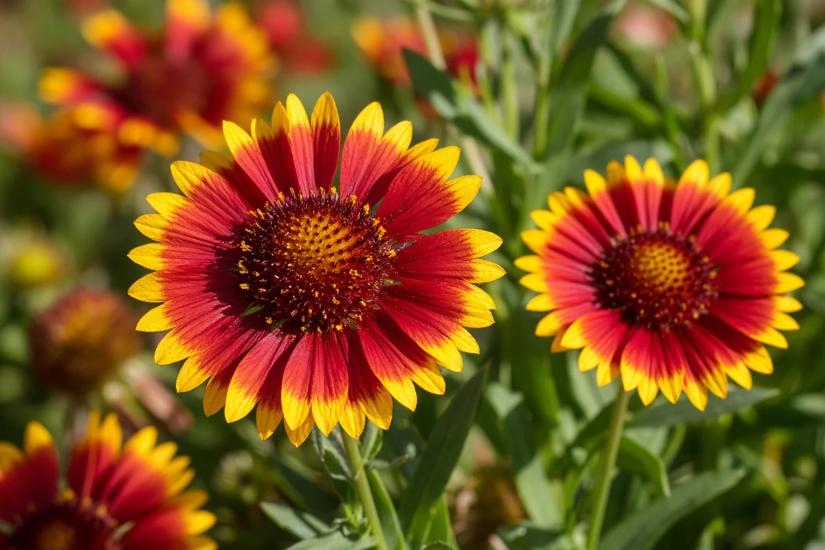 Close view of blanket flower blooms