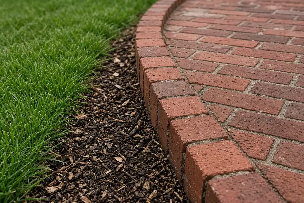 Close view of brick edging along a path