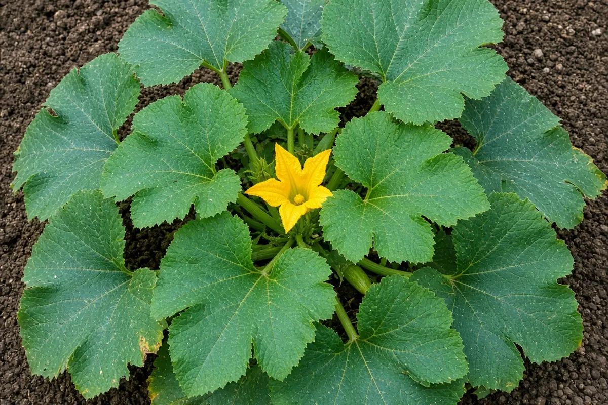 Close view of compact bush squash leaves