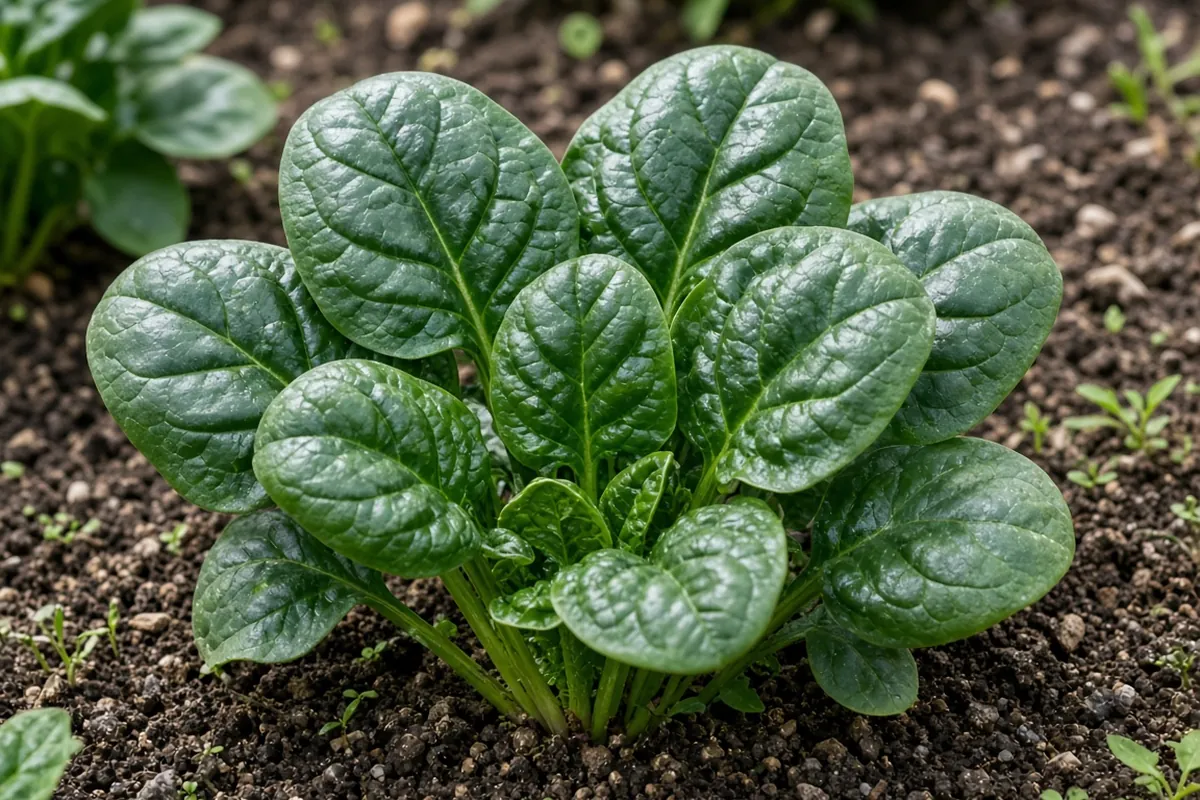 Close view of dark spinach leaves