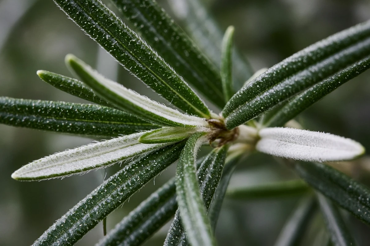 Close view of needle like rosemary leaves