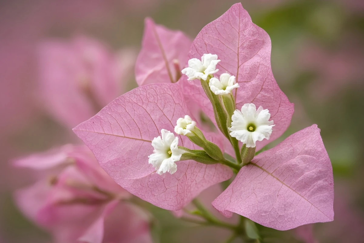 Close view of papery bracts around small flowers